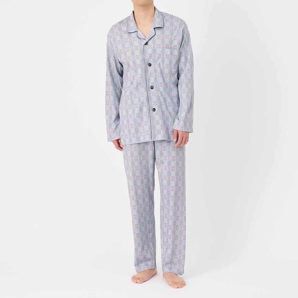 【京都捺染・綿100%】スムース 長袖長パンツ テーラーパジャマ【送料無料】 SG4335 グレー