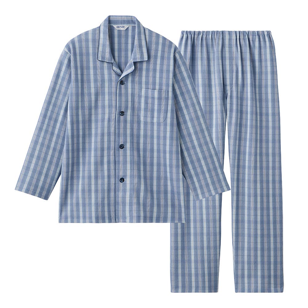 【京都捺染】ダンニット 長袖長パンツ テーラーパジャマ【送料無料】 SG4344 ブルー