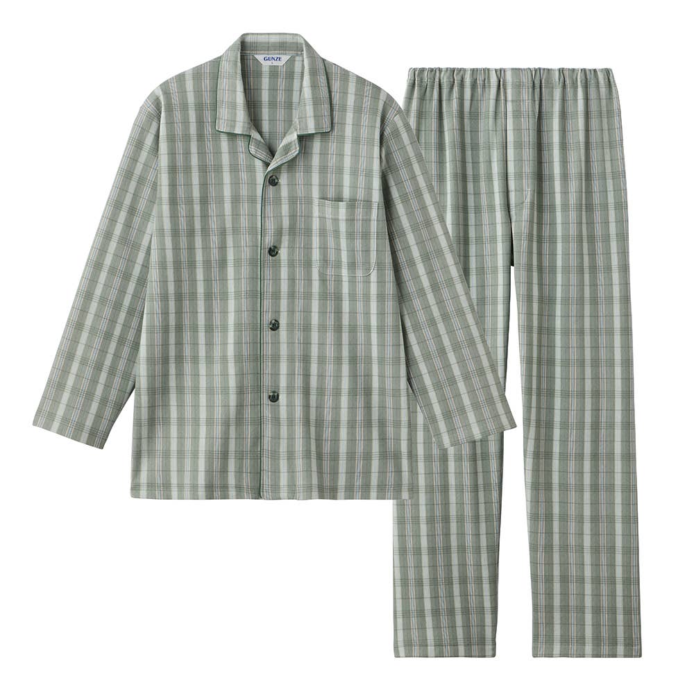 【京都捺染】ダンニット 長袖長パンツ テーラーパジャマ【送料無料】 SG4344 グリーン