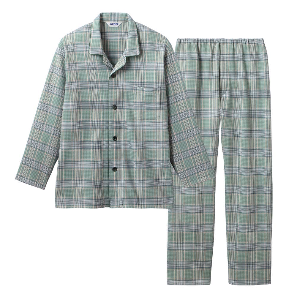 【京都捺染】ダンニット 長袖長パンツ テーラーパジャマ【送料無料】 SG4345 グリーン
