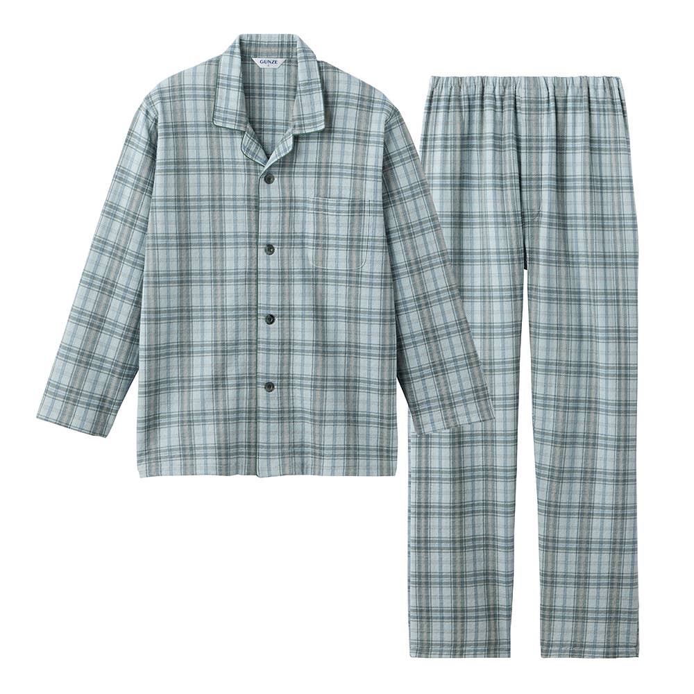 【京都捺染・綿混】ソフトキルト 長袖長パンツ テーラーパジャマ【送料無料】 SG4365 グリーン