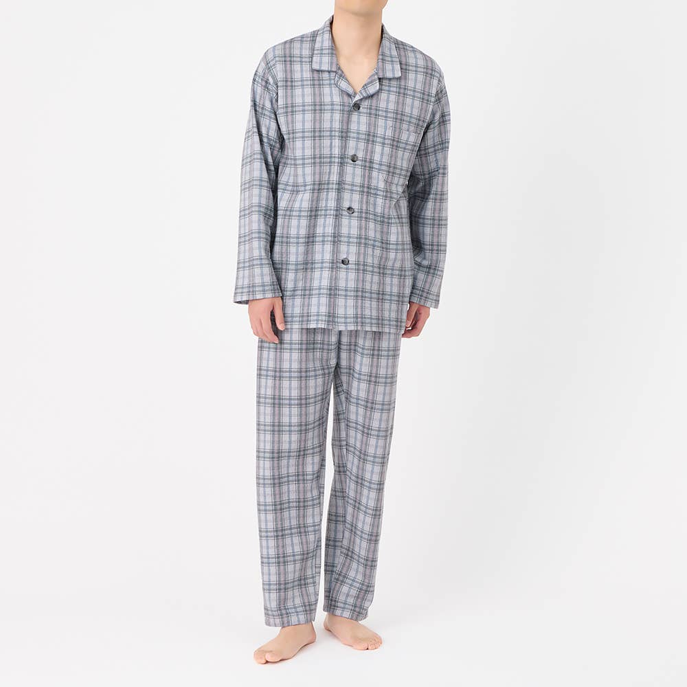 【京都捺染・綿混】ソフトキルト 長袖長パンツ テーラーパジャマ【送料無料】 SG4365 グレー