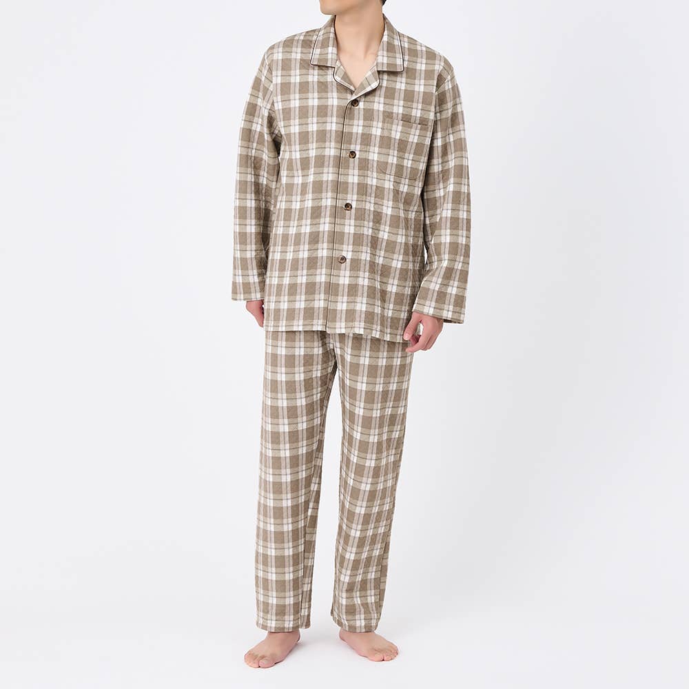 【京都捺染・綿混】ダイヤキルト 長袖長パンツ テーラーパジャマ【送料無料】 SG4375 ブラウン