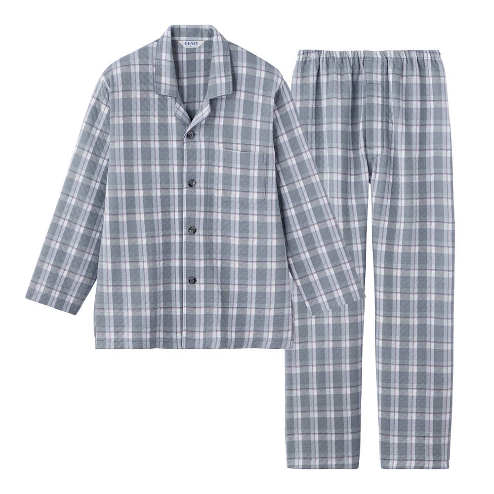 【京都捺染・綿混】ダイヤキルト 長袖長パンツ テーラーパジャマ【送料無料】 SG4375 グレー