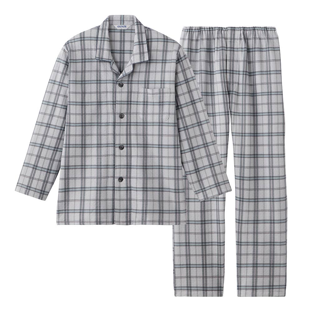 【京都捺染・綿混】ソフトキルト 長袖長パンツ テーラーパジャマ【送料無料】 SG4423 グレー
