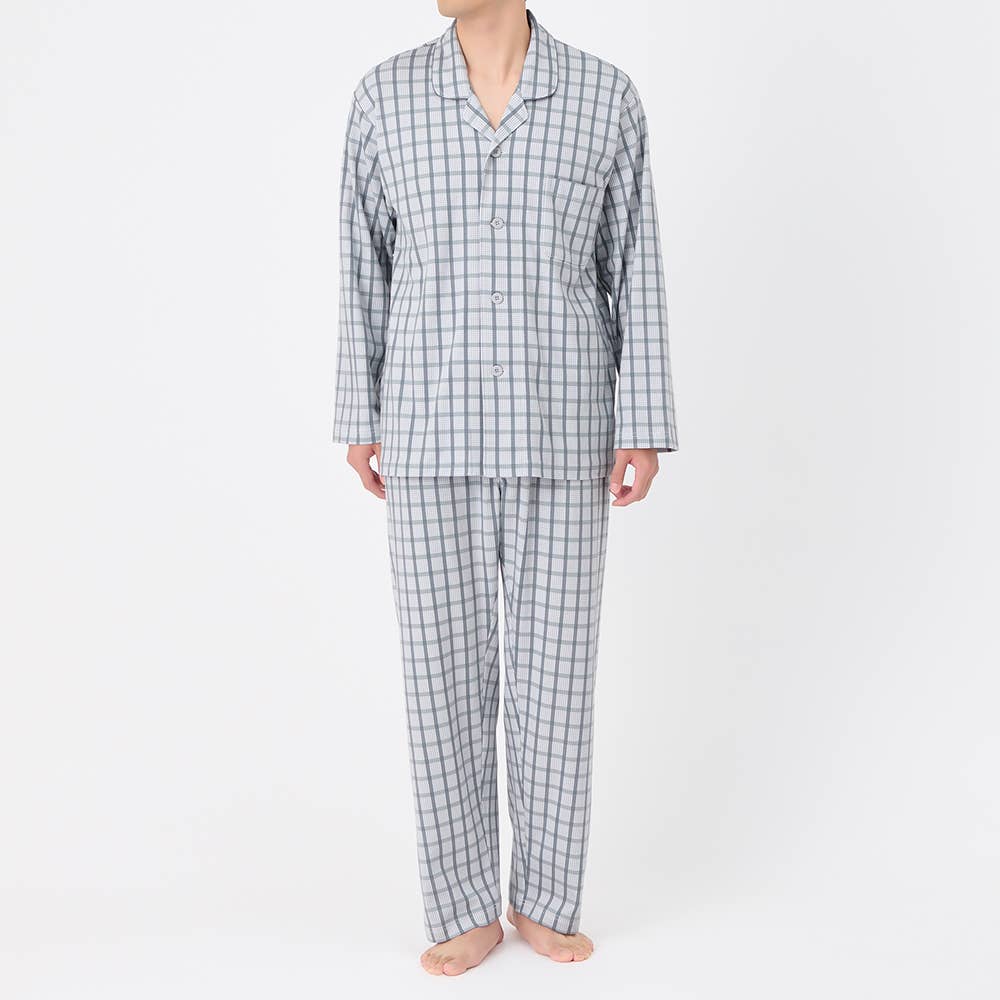 【家庭用乾燥機対応】スムース 長袖長パンツ テーラーパジャマ SG4445 グレー