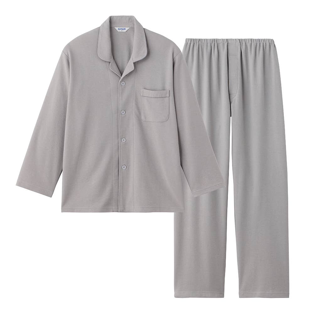 【家庭用乾燥機対応】 長袖長パンツ ウェーブニットパジャマ SG4455 グレー