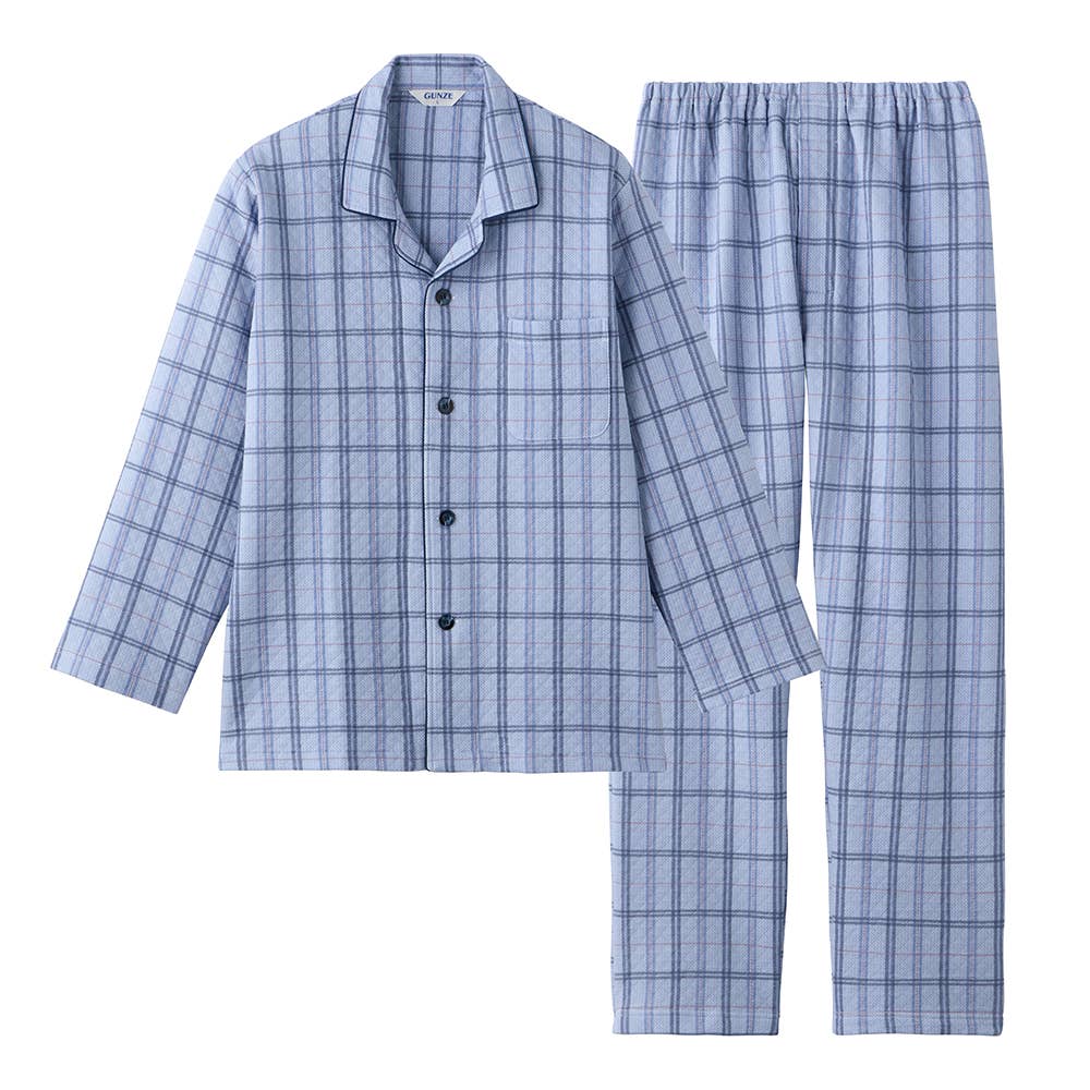 ダイヤ柄キルト 長袖長パンツ テーラー パジャマ SG4473 ブルー