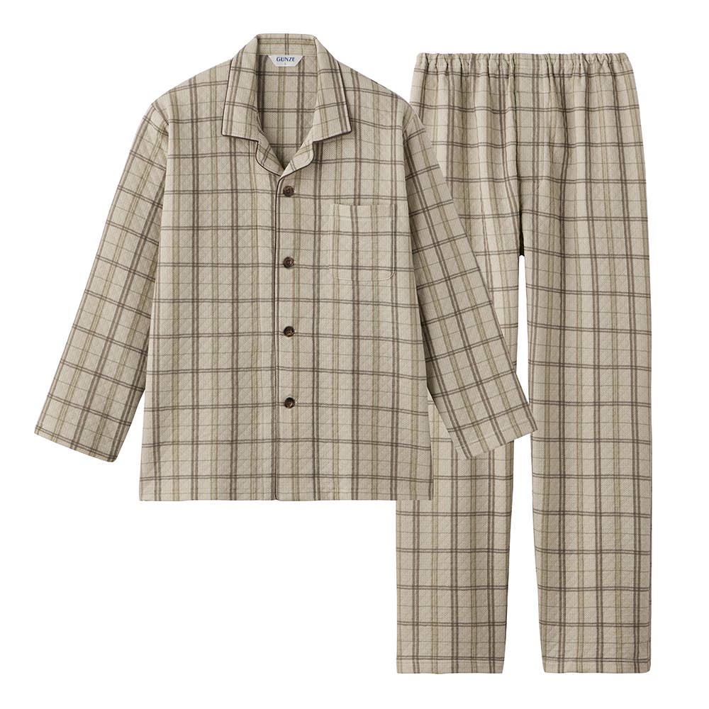 ダイヤ柄キルト 長袖長パンツ テーラー パジャマ SG4473 ブラウン