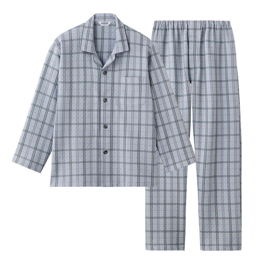 ダイヤ柄キルト 長袖長パンツ テーラー パジャマ SG4473 グレー