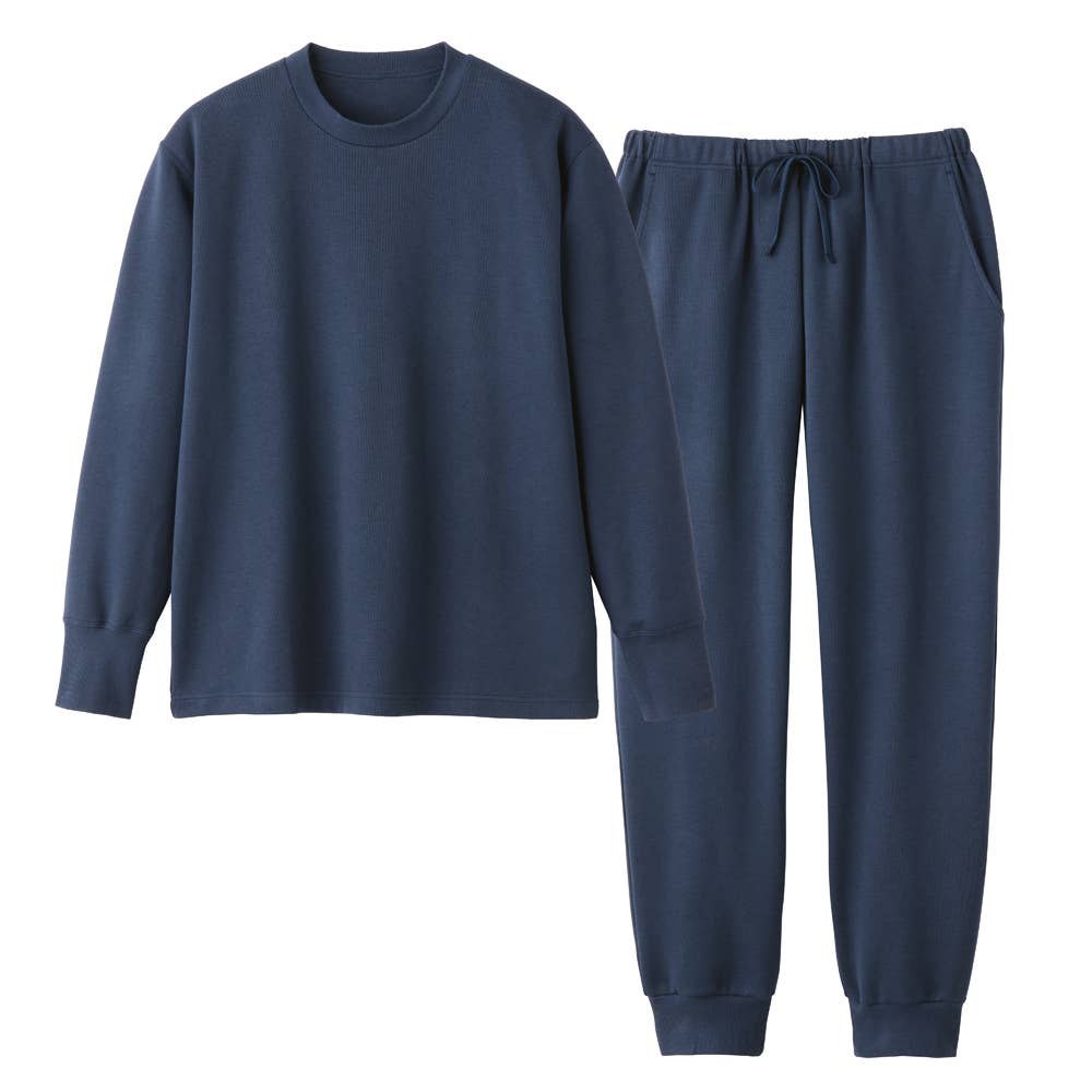 【ファイヤーアセドロン】 湿気を熱に変える 重ね布付 ルームウェア 長袖長パンツ【送料無料】 SG4564 ネービーブルー