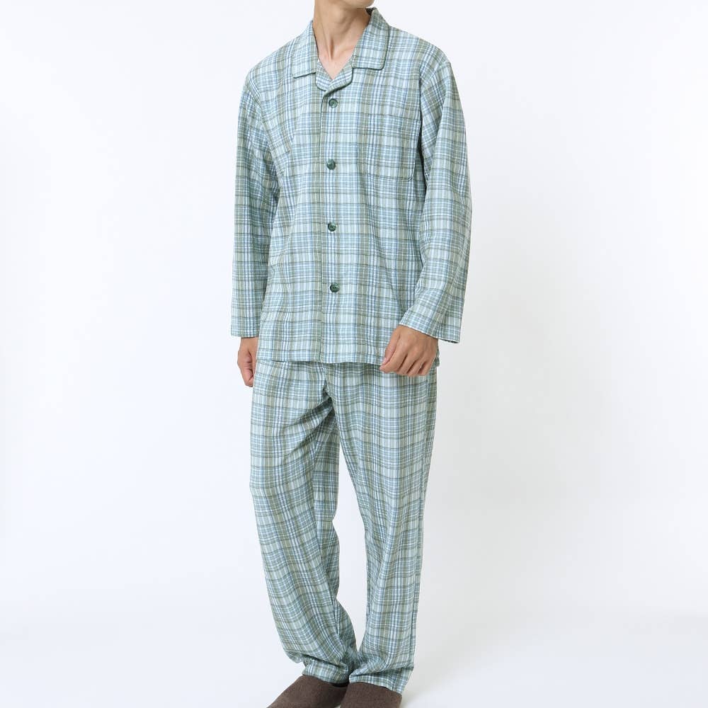 パジャマ 長袖長パンツ メンズ Sale M ブルー メンズ