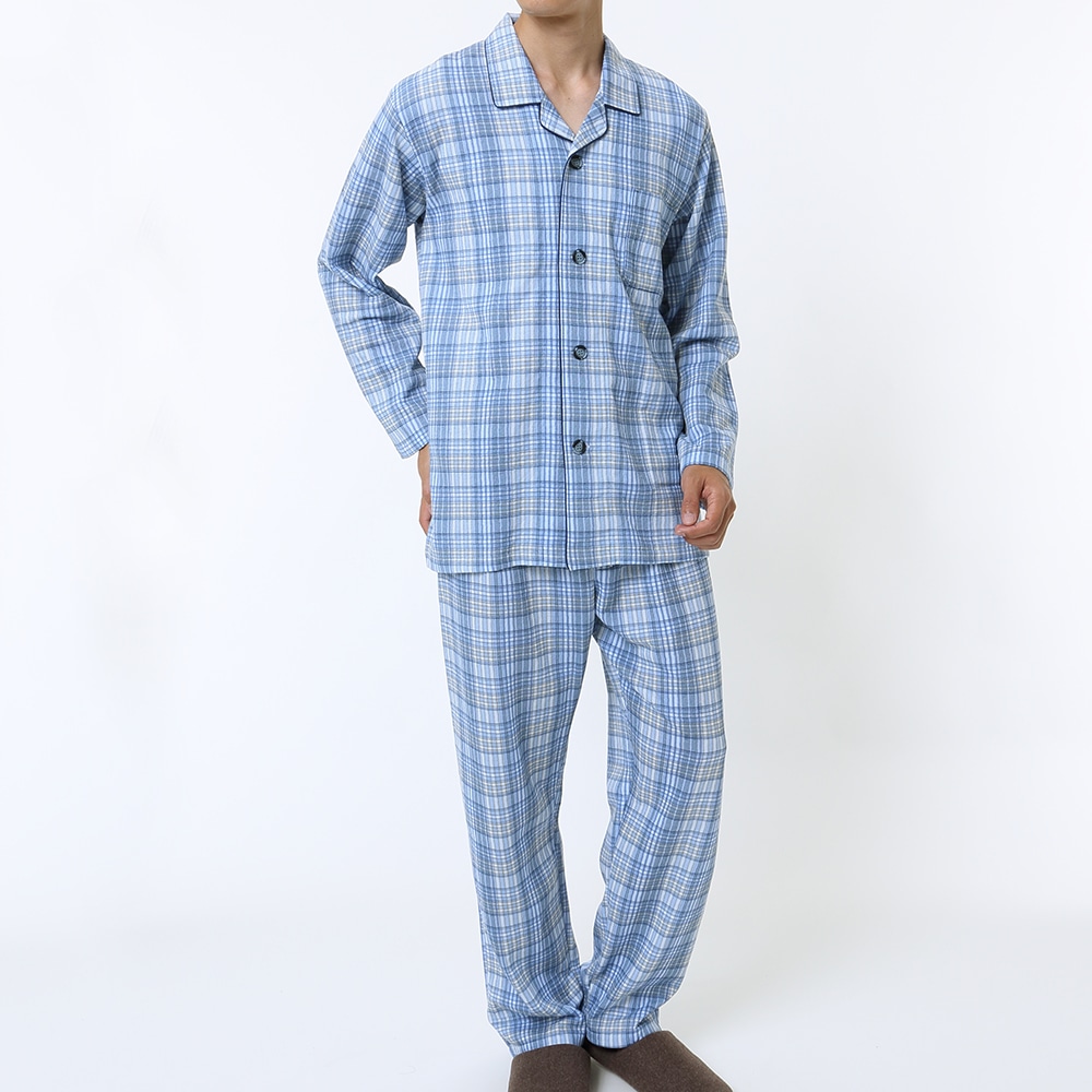 パジャマ 長袖長パンツ メンズ Sale M ブルー メンズ