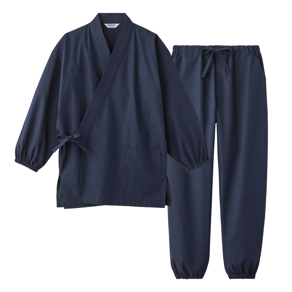 【綿100%・作務衣】やや厚手 長袖長パンツ 前合わせ リラクシーウェア【送料無料】 SK2246 ネービーブルー