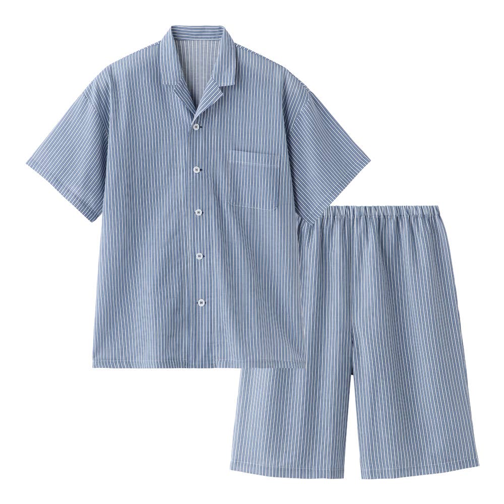 【アセドロン】綿混 背中メッシュ 半袖5分丈パンツ パジャマ SL1006 ネービーブルー