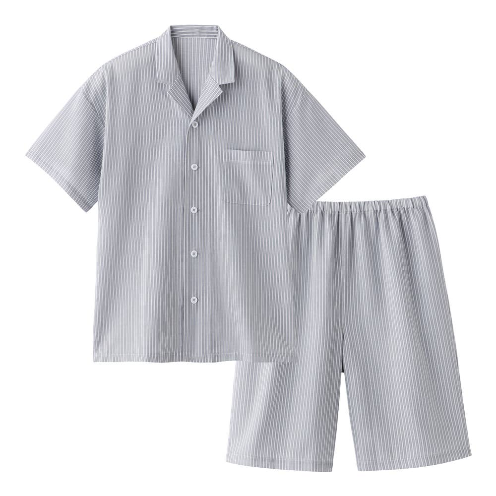 【アセドロン】綿混 背中メッシュ 半袖5分丈パンツ パジャマ SL1006 グレー