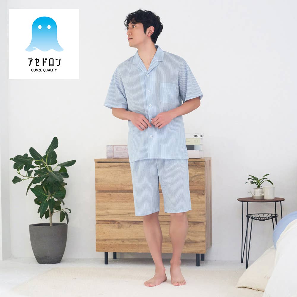 【アセドロン】綿混 背中メッシュ 半袖5分丈パンツ パジャマ