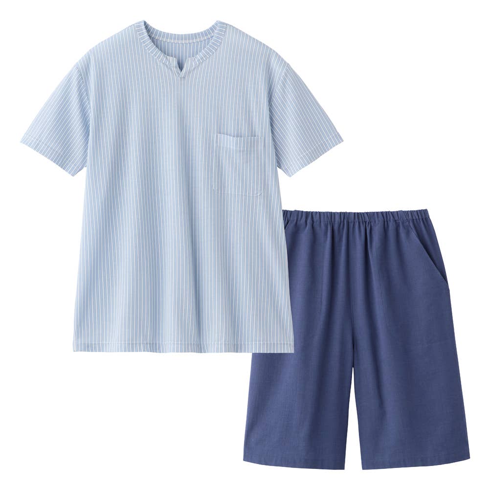 【アセドロン】綿混 ドライメッシュ 半袖5分丈パンツ ルームウェア SL1026 サックス