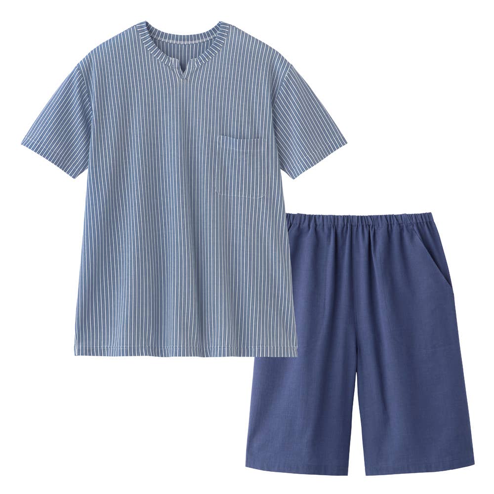 【アセドロン】綿混 ドライメッシュ 半袖5分丈パンツ ルームウェア SL1026 ネービーブルー