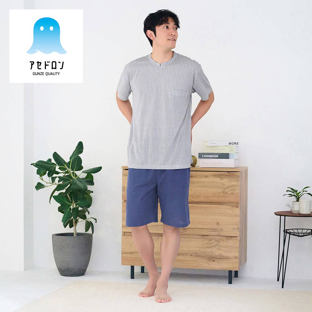 【アセドロン】綿混 ドライメッシュ 半袖5分丈パンツ ルームウェア