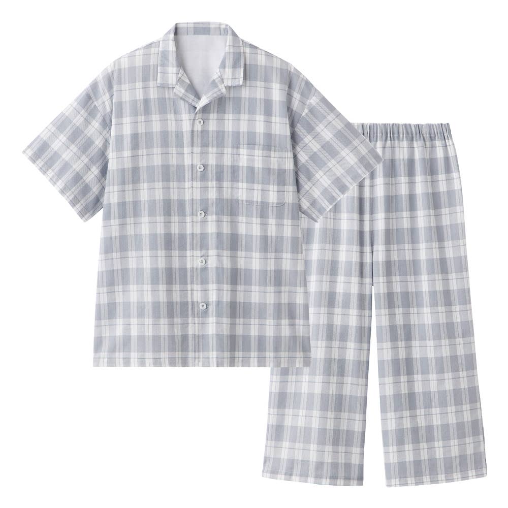 【アセドロン】本体 綿100% クレープ 背中重ね布付き 半袖7分丈パンツ パジャマ SL1036 グレー