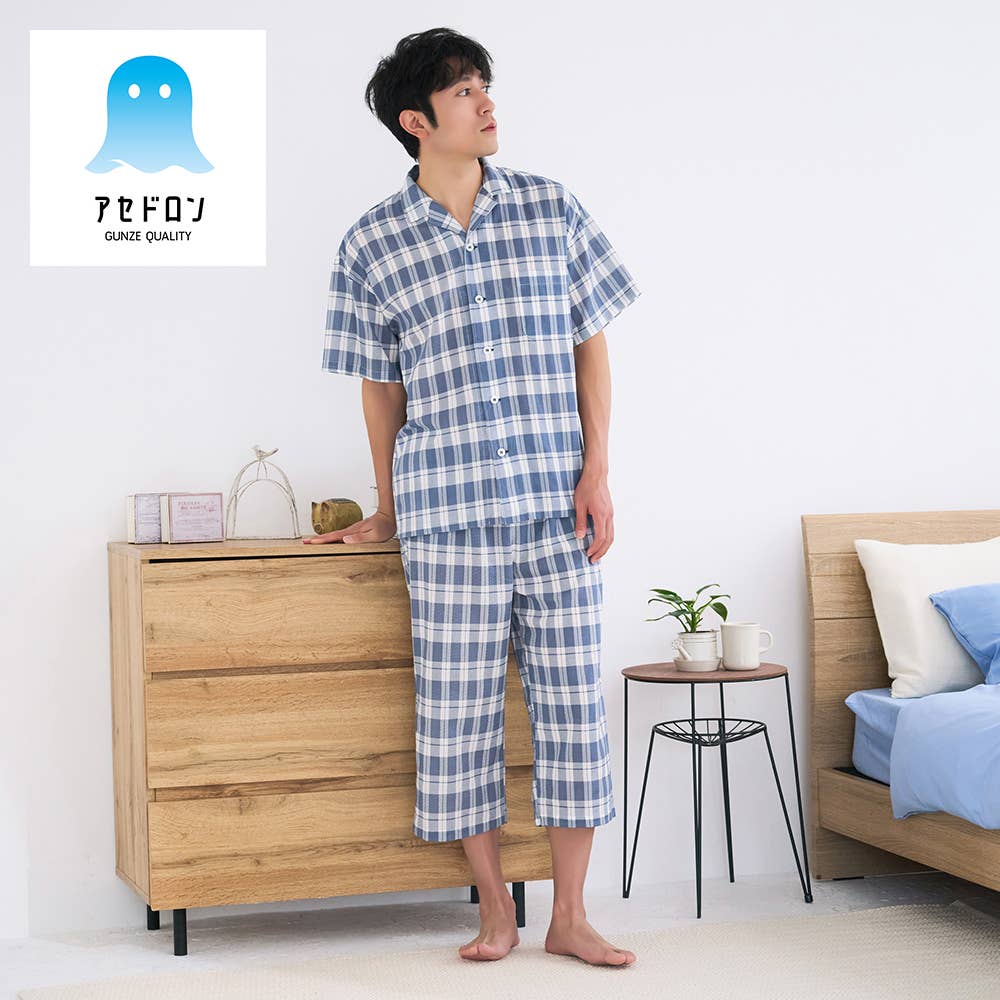 【アセドロン】本体 綿100% クレープ 背中重ね布付き 半袖7分丈パンツ パジャマ