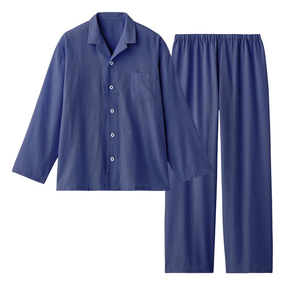 【アセドロン】綿混クレープ 長袖長パンツ パジャマ SL2016 ネービーブルー