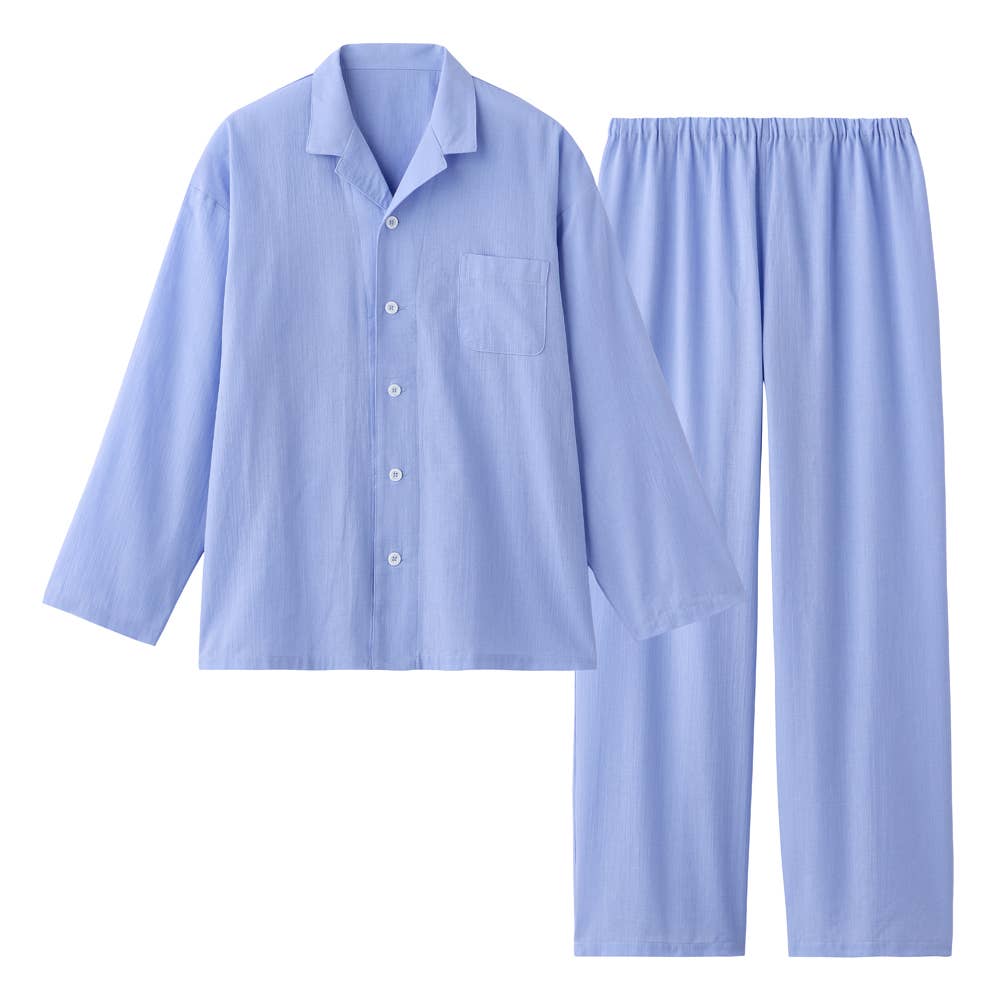 【アセドロン】綿混クレープ 長袖長パンツ パジャマ SL2016 ワインブルー