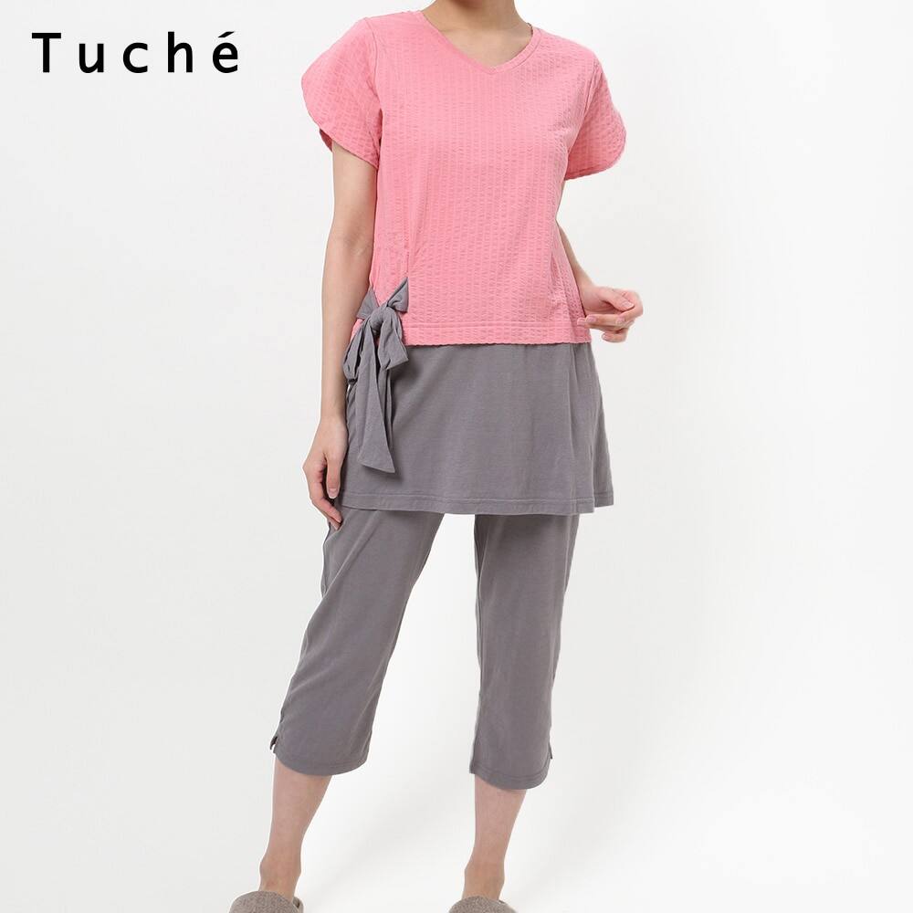 ＜GUNZE グンゼ＞ 30%OFF！Tuche(トゥシェ) セットアップ半袖7分丈パンツ（レディース）【SALE】 ブルー L画像