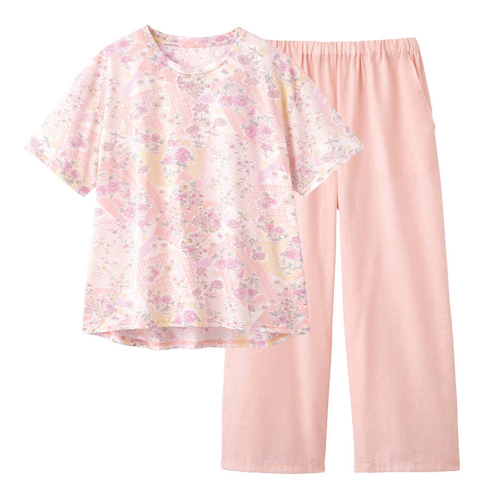 綿混 ルームウェア 半袖長パンツ【SALE】 TG1005 ピンク