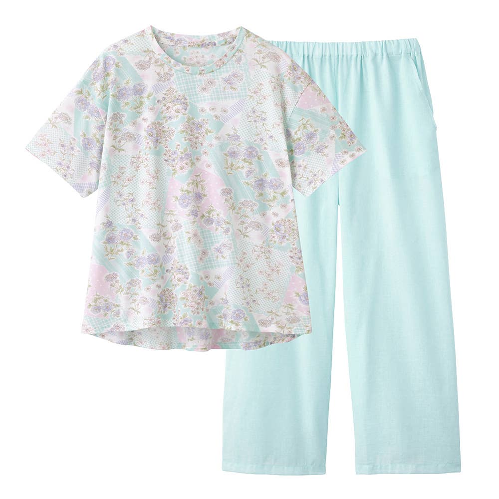 綿混 ルームウェア 半袖長パンツ【SALE】 TG1005 グリーン