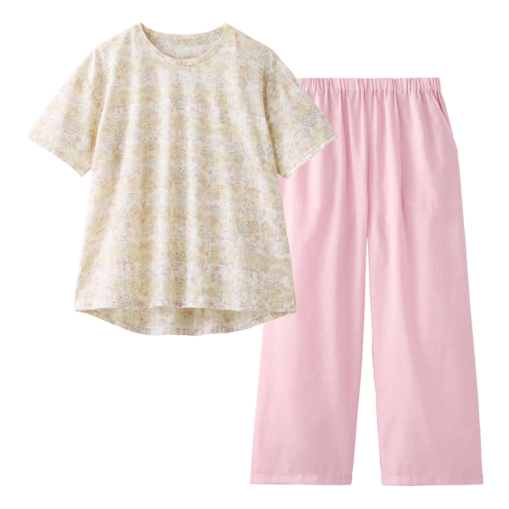 綿混 ルームウェア 半袖長パンツ TG1006 クリーム