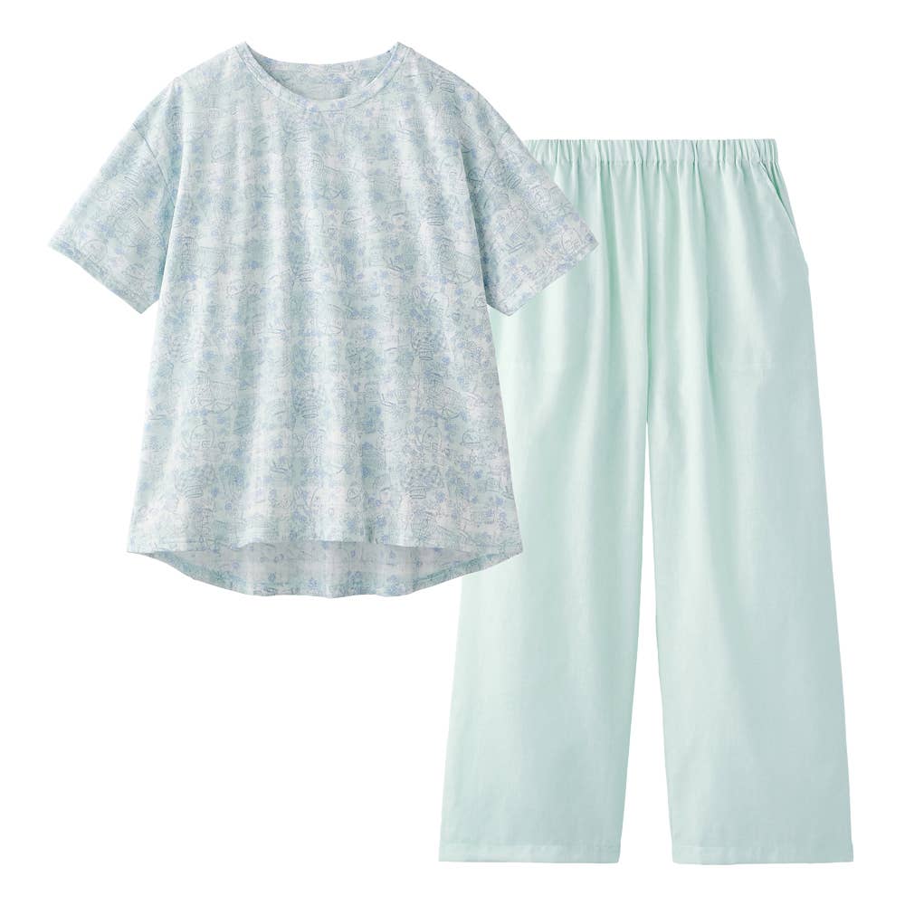 綿混 ルームウェア 半袖長パンツ TG1006 グリーン