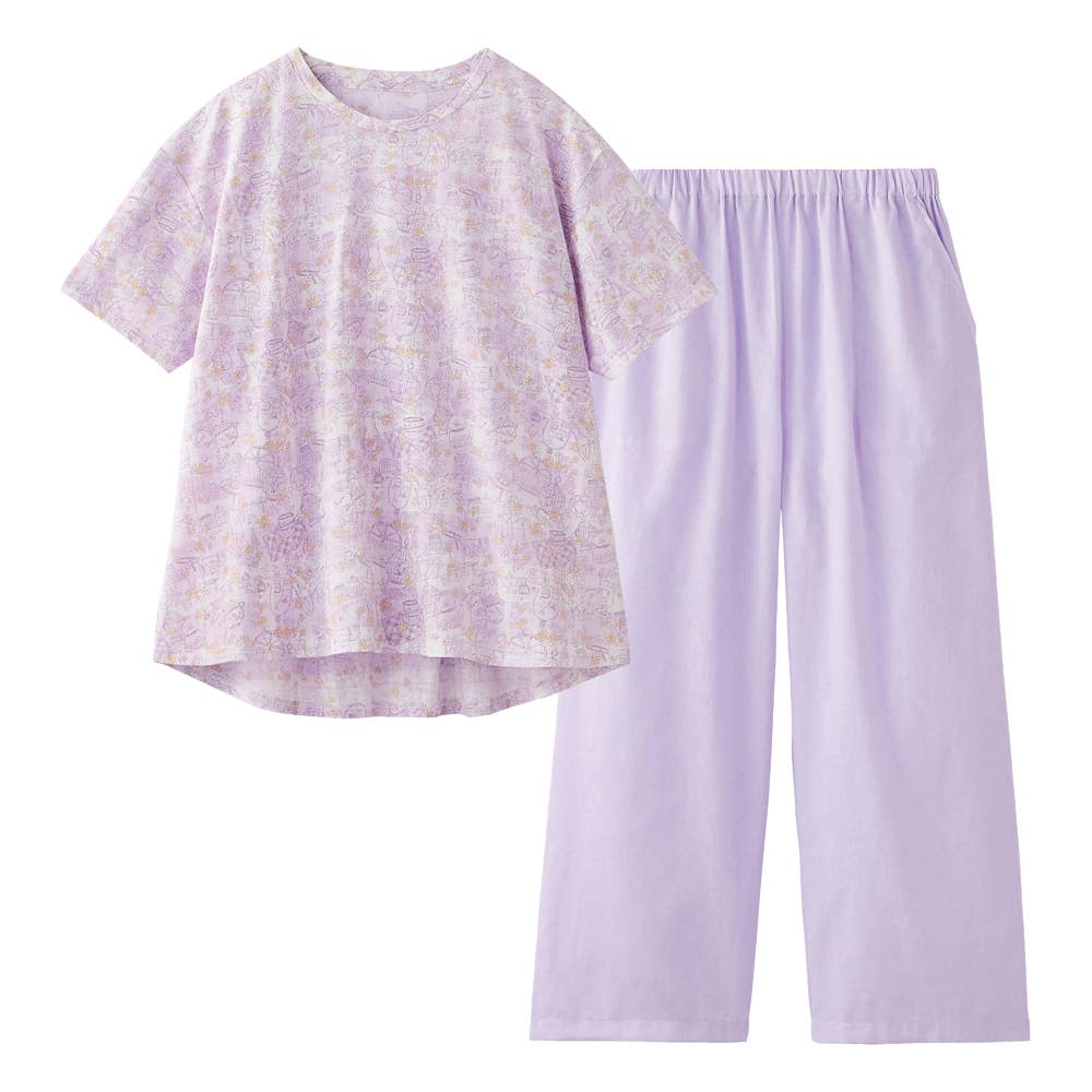 綿混 ルームウェア 半袖長パンツ TG1006 パープル