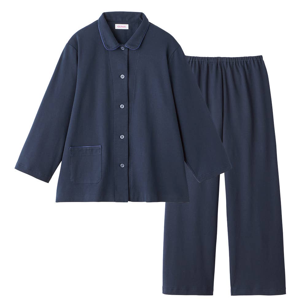 綿100％ スムース パジャマ 長袖長パンツ TG2025 ネービーブルー