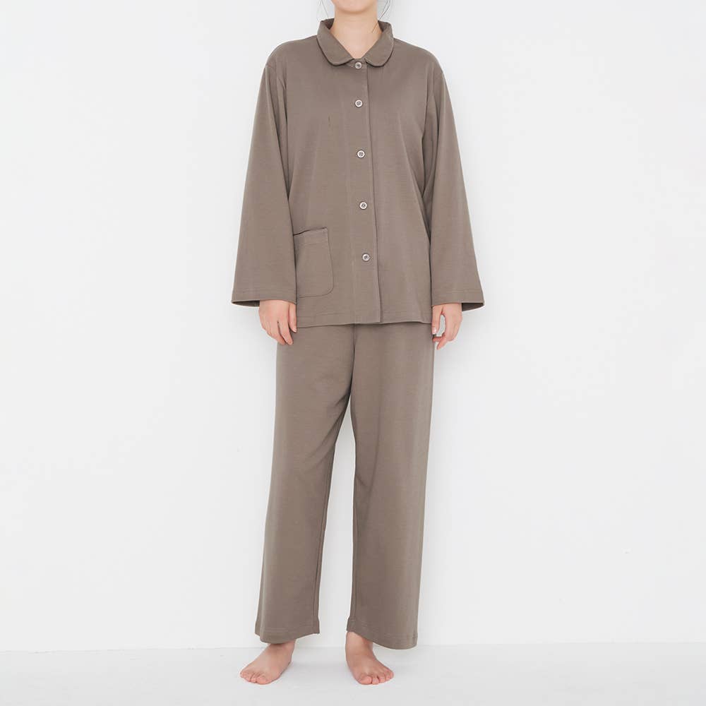 綿100％ スムース パジャマ 長袖長パンツ TG2025 ライトブラウン