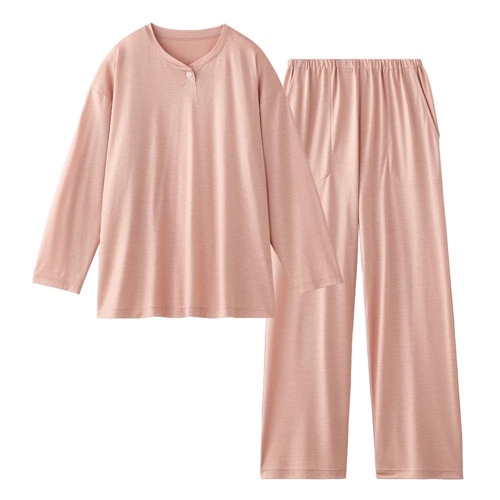 【シルク100％】天竺 長袖長パンツ ルームウェア【送料無料】 TG2056 ピンク