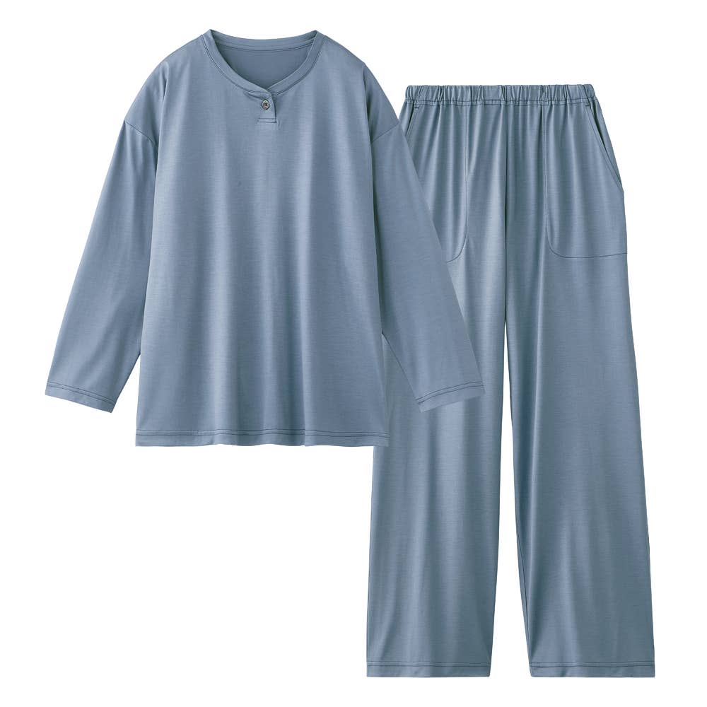 【シルク100％】天竺 長袖長パンツ ルームウェア【送料無料】 TG2056 ブルー