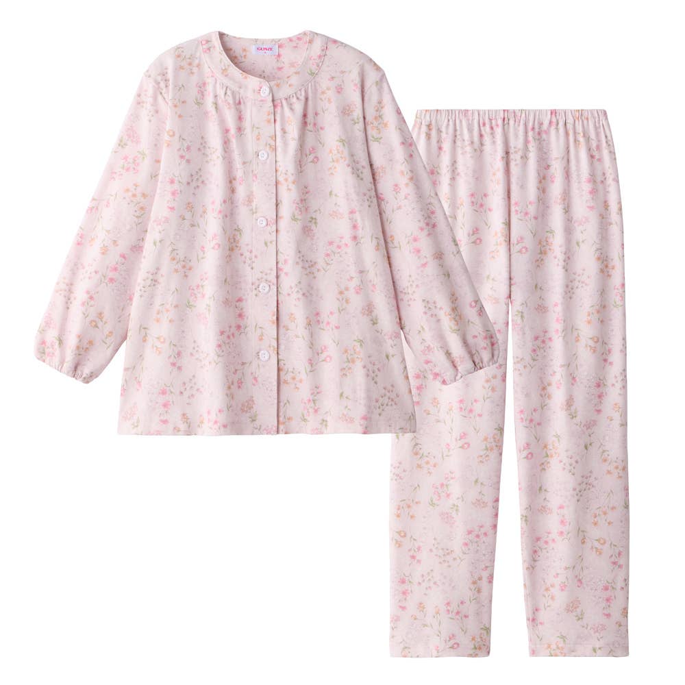 【保湿×抗菌防臭】 綿100％ スムース 長袖長パンツ パジャマ TG2066 ピンク