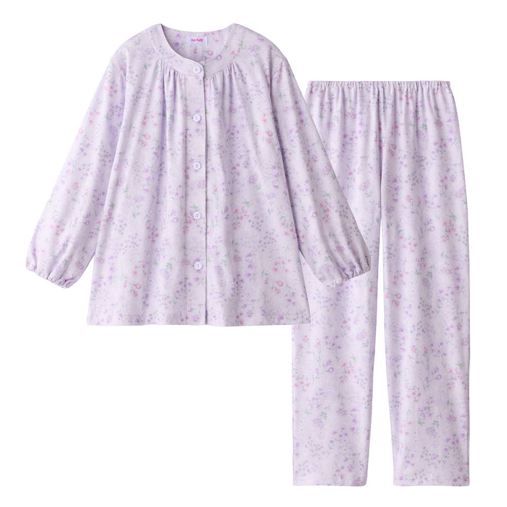 【保湿×抗菌防臭】 綿100％ スムース 長袖長パンツ パジャマ TG2066 パープル