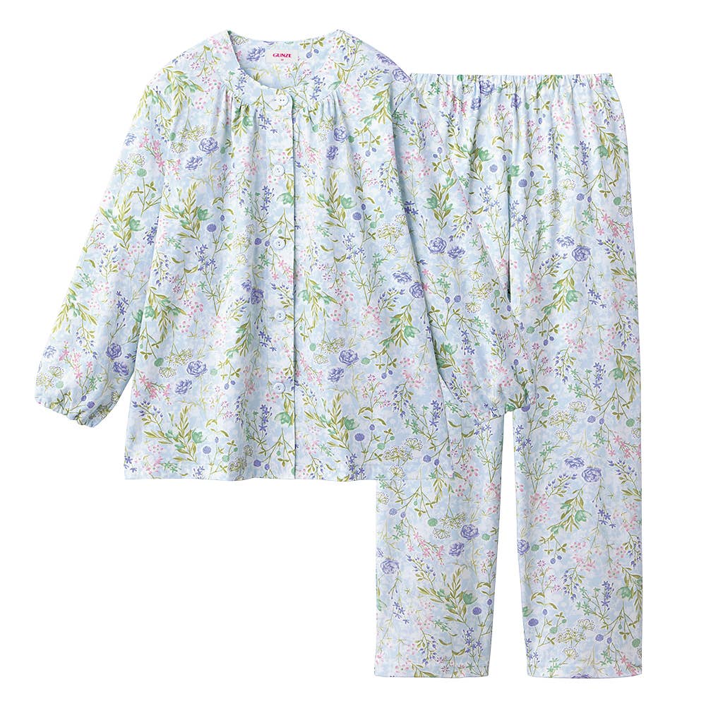 綿100% スムース パジャマ 長袖長パンツ TG2075 サックス