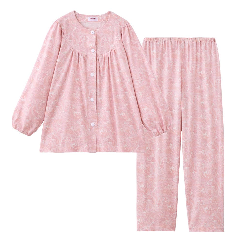 【部屋干しOK】綿100％ 天竺 長袖長パンツ パジャマ TG2106 ピンク