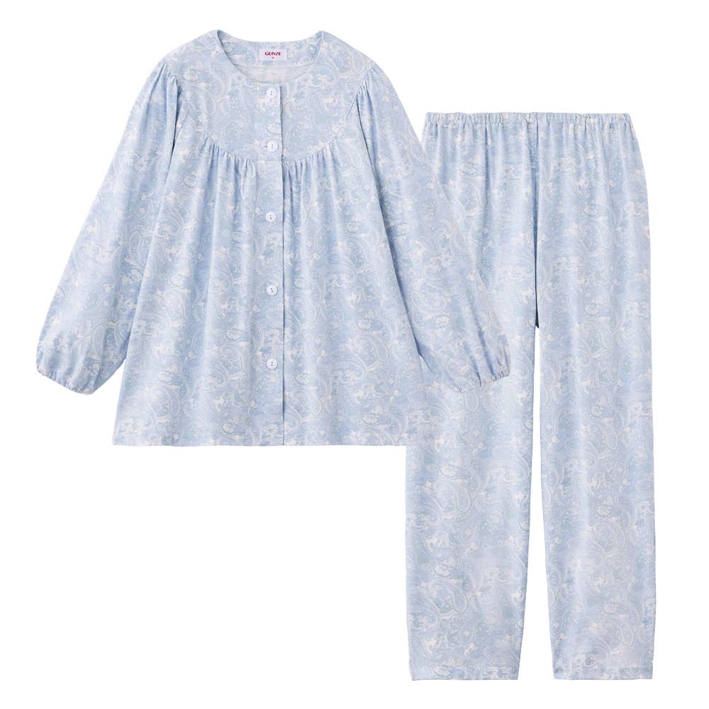 【部屋干しOK】綿100％ 天竺 長袖長パンツ パジャマ TG2106 サックス