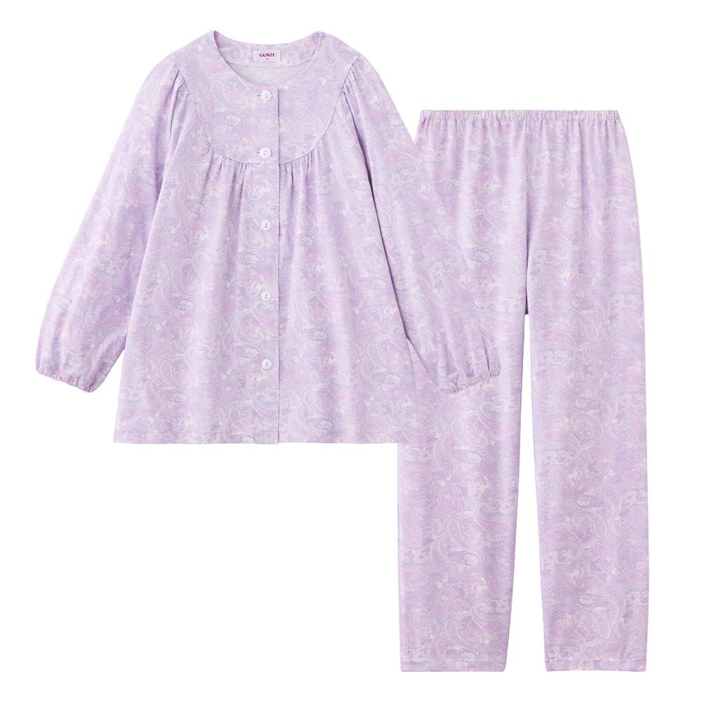 【部屋干しOK】綿100％ 天竺 長袖長パンツ パジャマ TG2106 パープル