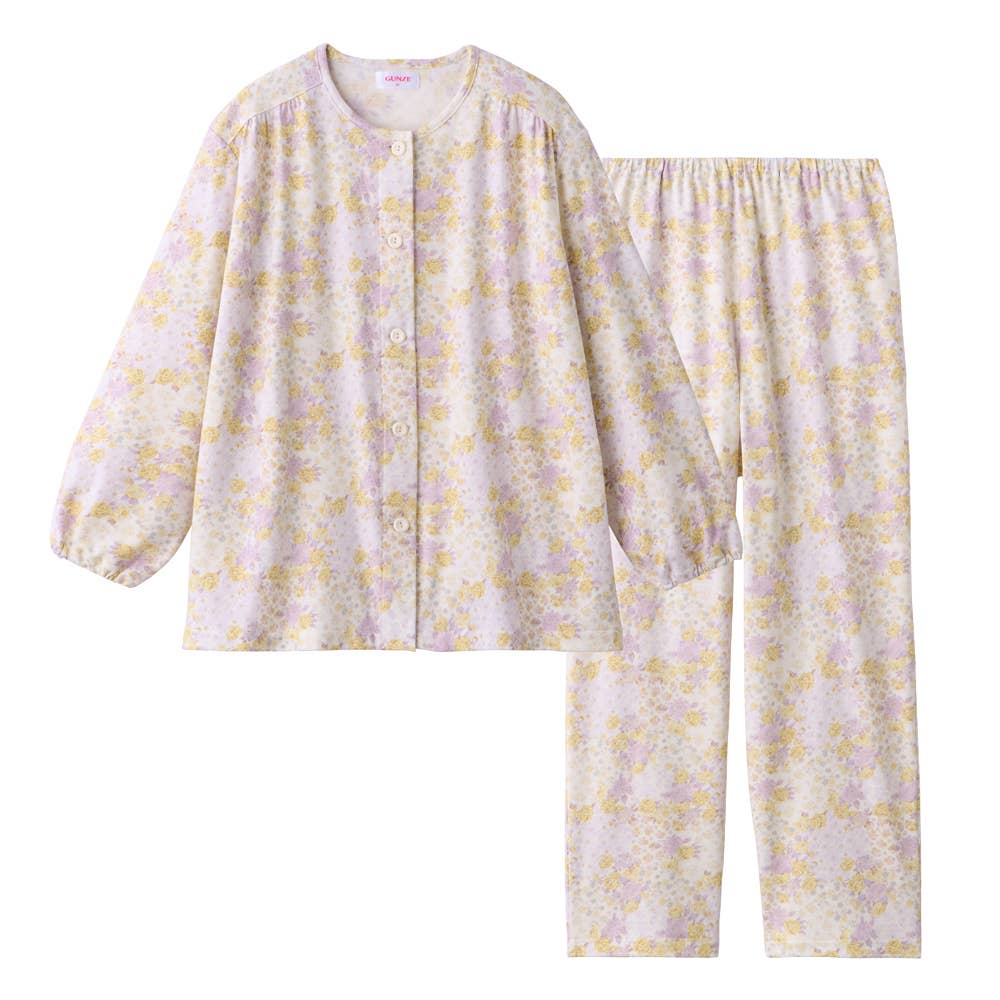 【京都捺染】綿100％ スムース 長袖長パンツ パジャマ【送料無料】 TG2216 クリーム