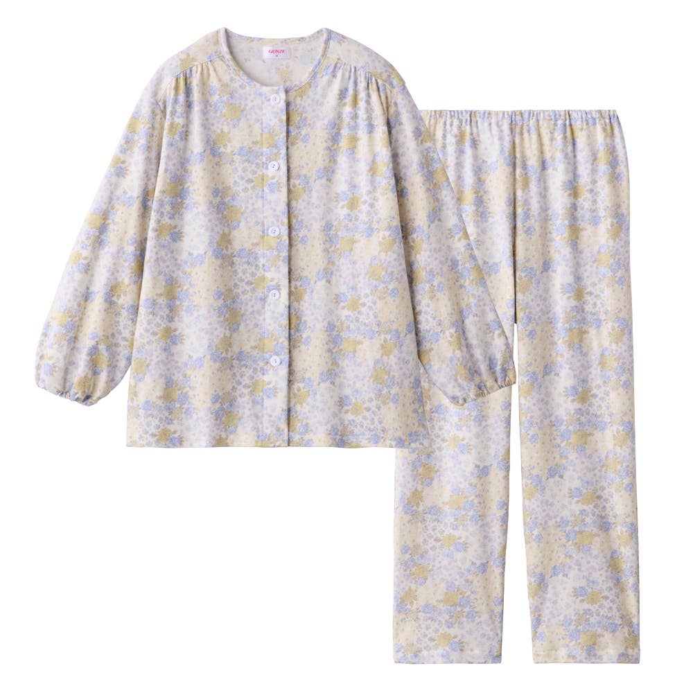 【京都捺染】綿100％ スムース 長袖長パンツ パジャマ【送料無料】 TG2216 サックス