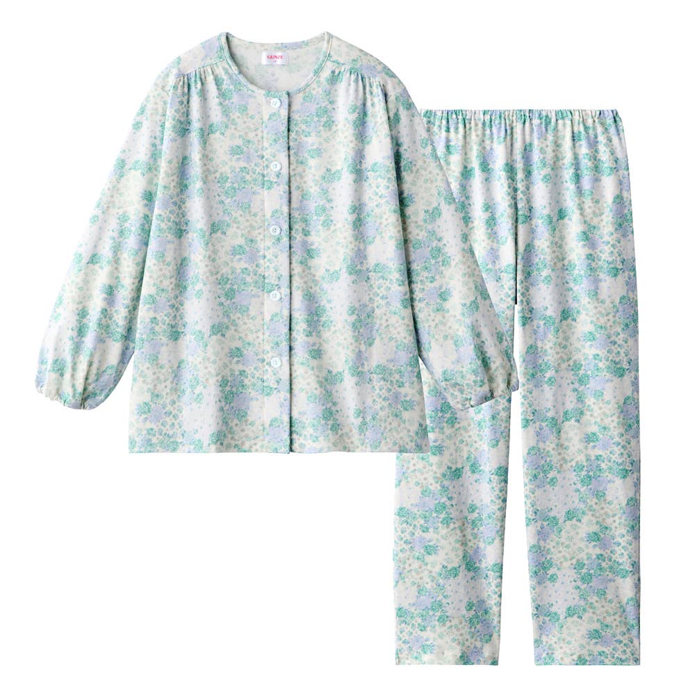 【京都捺染】綿100％ スムース 長袖長パンツ パジャマ【送料無料】 TG2216 グリーン