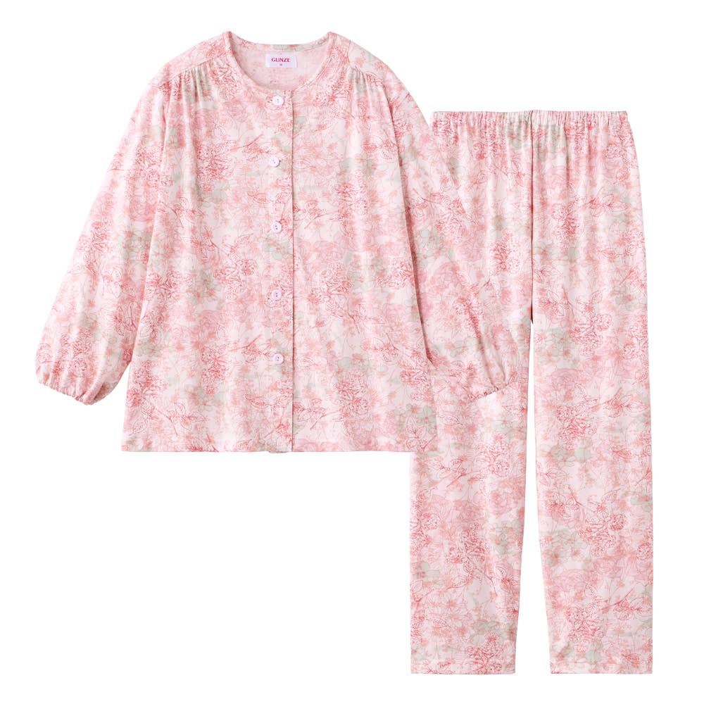 【京都捺染】綿100% 天竺 長袖長パンツ パジャマ【送料無料】 TG2226EC ピンク