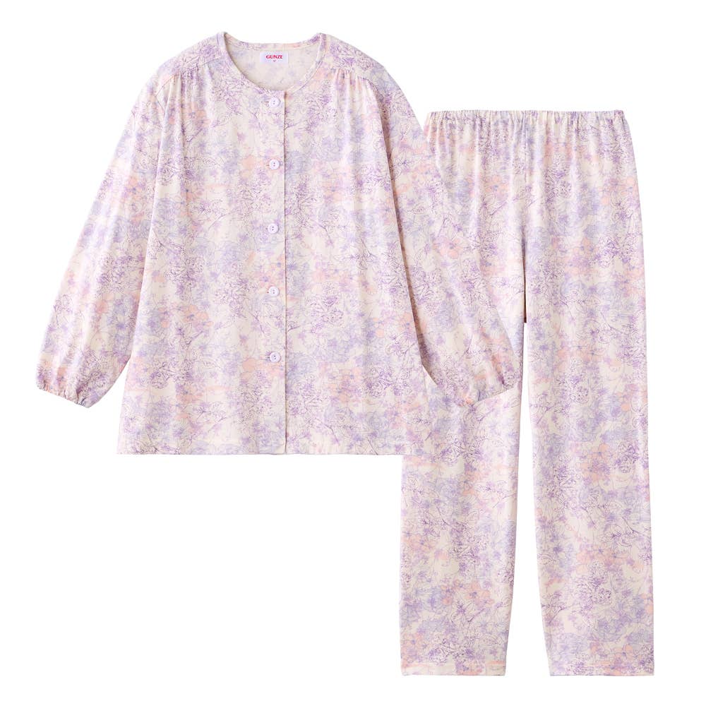 【京都捺染】綿100% 天竺 長袖長パンツ パジャマ【送料無料】 TG2226EC パープル