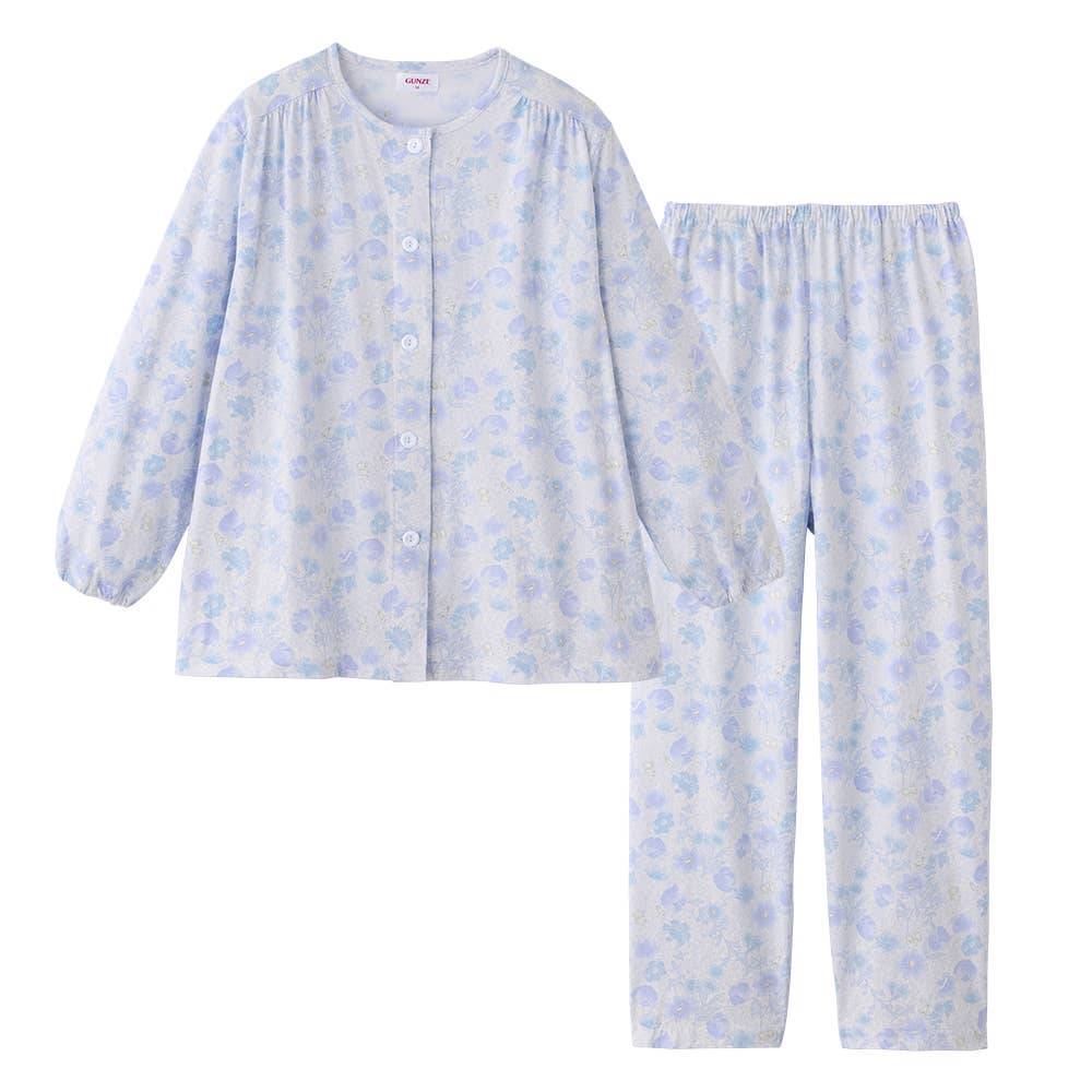 綿100％天竺 パジャマ 長袖長パンツ【SALE】 TG2255 サックス